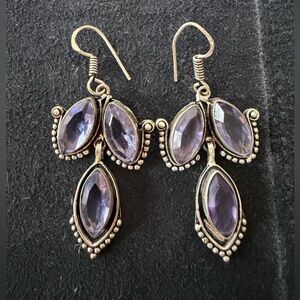 Elegant Silver Purple Dangle Earrings